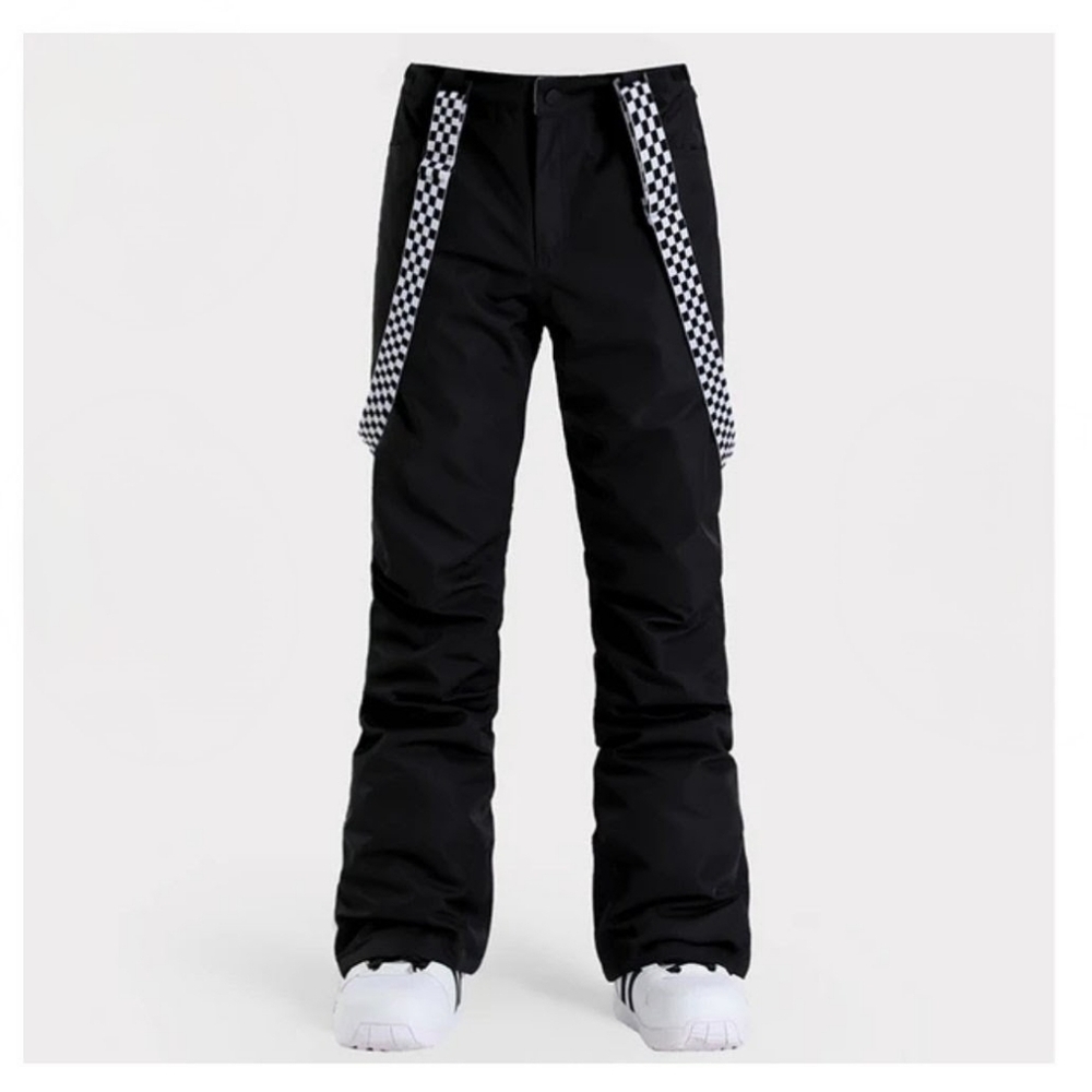 SMN Snow Pants Bibs Suspenders Checker Board Black White Snowboard Ski Size L